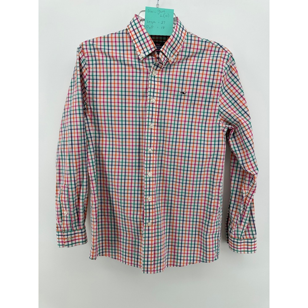 Vineyard Vines Boys Whale‎ Shirt Rainbow Tattersall Check Button Down Large 16